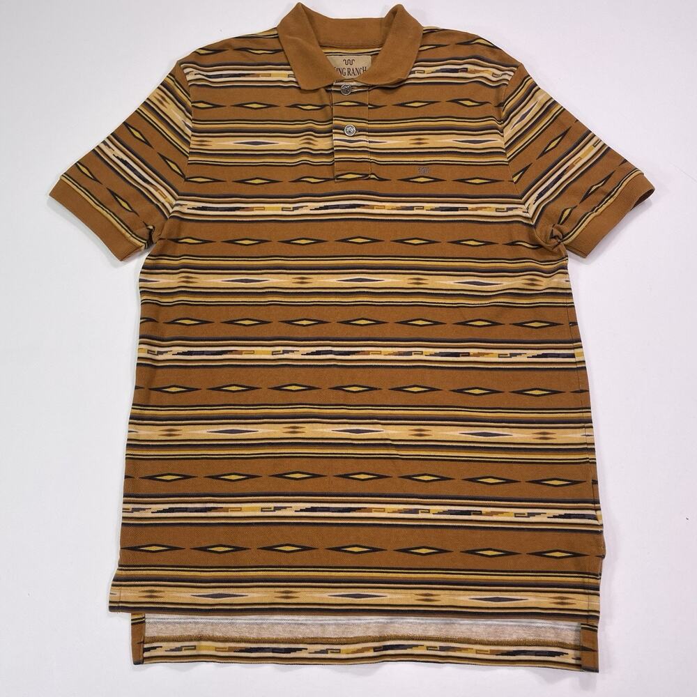 King Ranch Polo Shirt Men’s Large Aztec Print Navajo Pattern Brown Short Sleeve